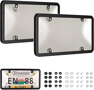 License Plate Cover & Frames, 2 Pack Clear License Plate Protector, ABS Car Front/Rear
