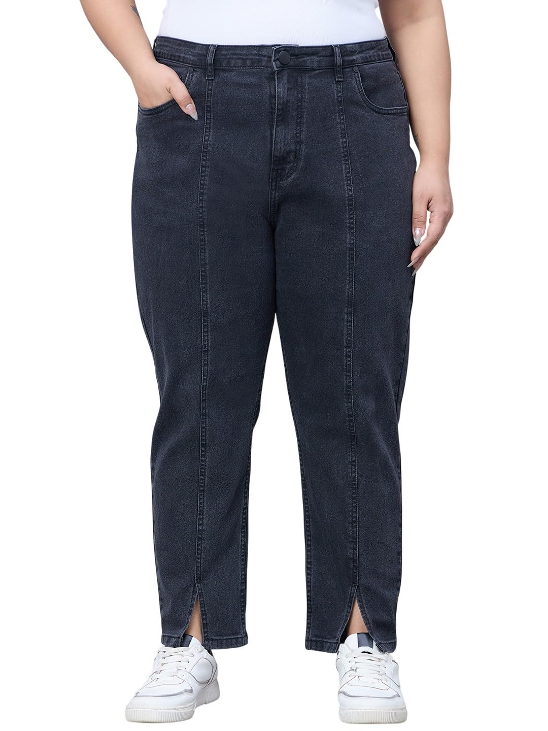 Women Plus Size Black High Rise Mom Fit Jeans-image-37