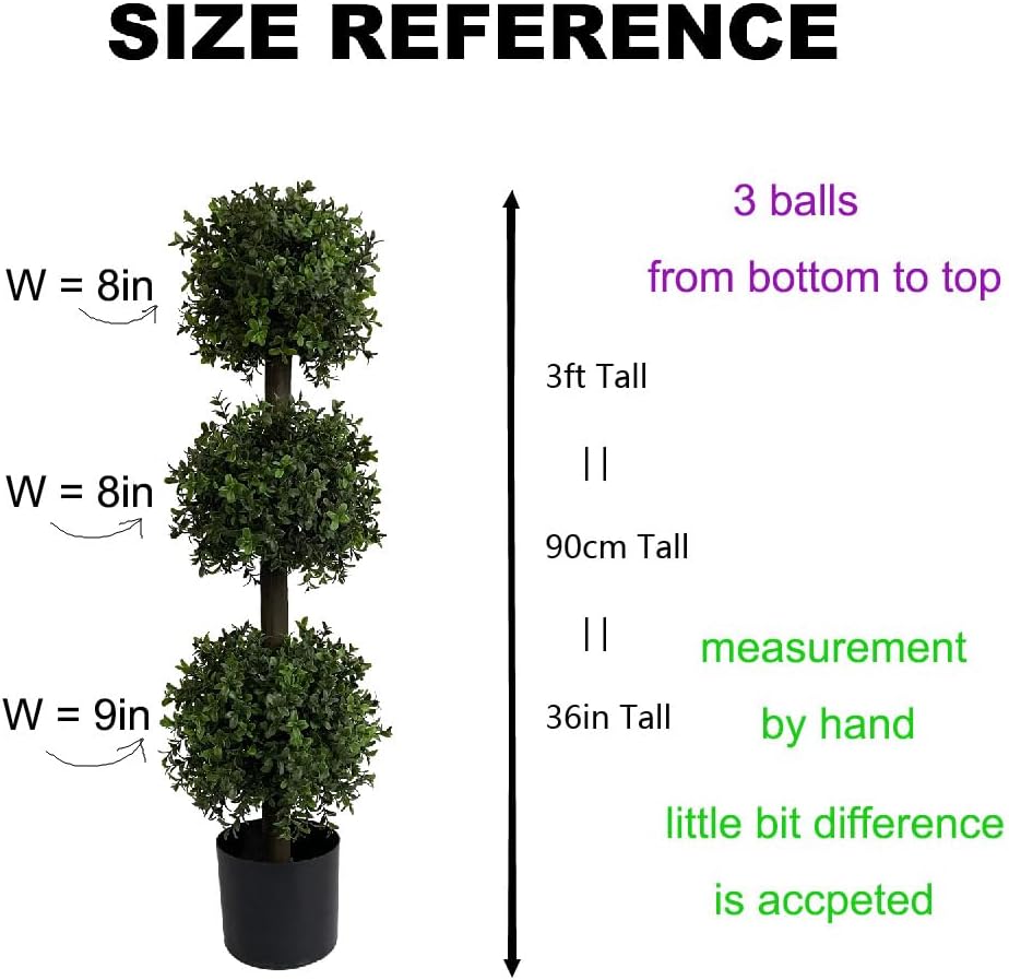 ALL SEASON GREEN 3ft Artificial Outdoor Boxwood Topiary Trees, UV Resistant, Indoor and Outdoor Fake Trees Patio Display Plants
