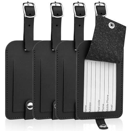 Flintronic 4 PCS Luggage Tags for Suitcases (Black)