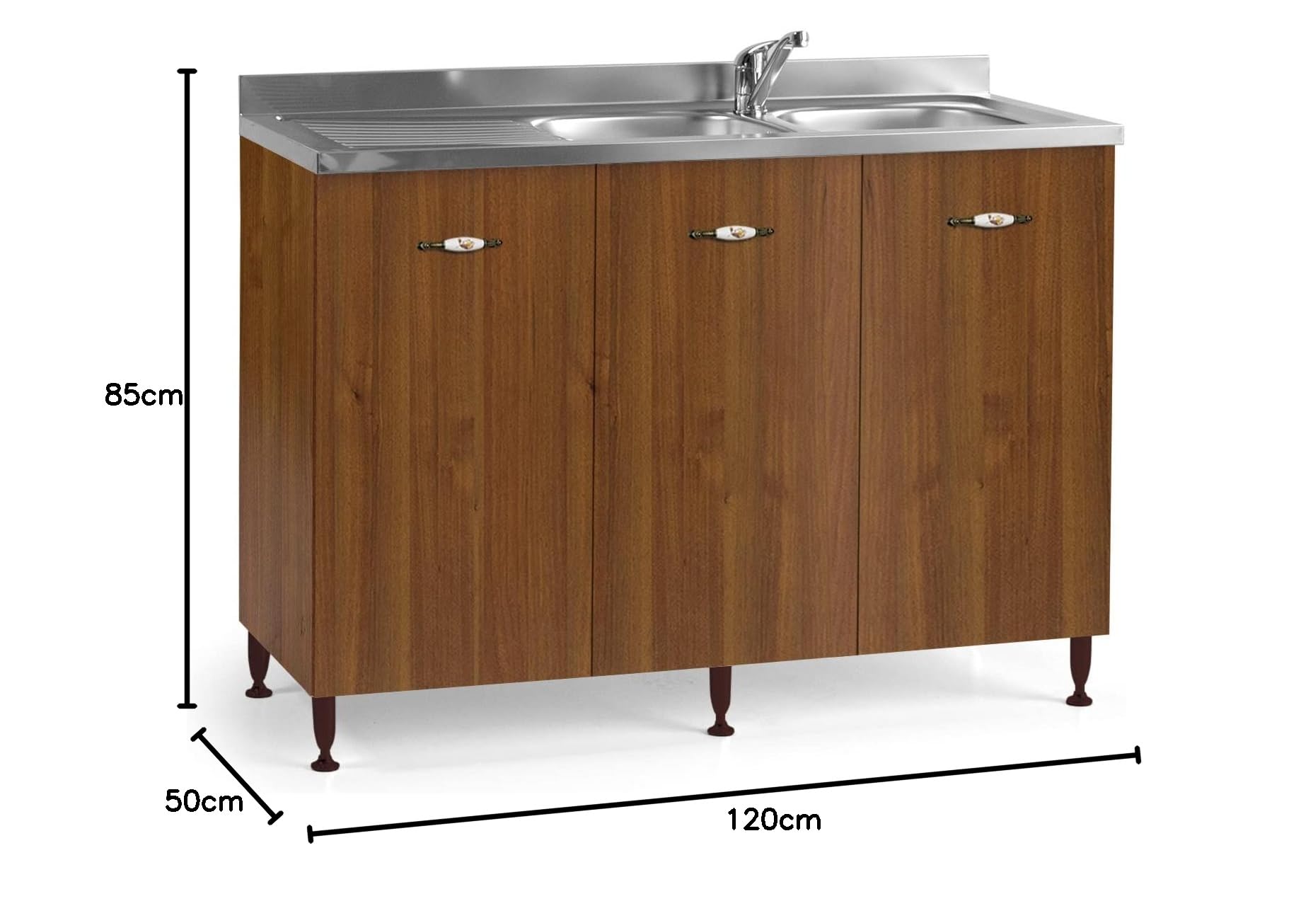 Mobile Sottolavello 120 Cm Con 3 Ante - Made In Italy, Legno, Bianco Frassinato, H85xL120xP50 Cm