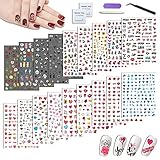 18 Sheets Nail Art Stickers for Women Girls Kids, Panda Lips Sunflower Love Heart Fruit Self-Adhesiv