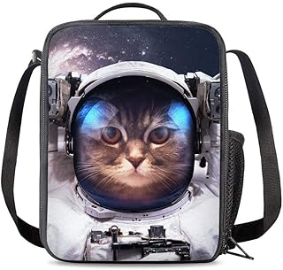 PrelerDIY Space Cat Lunch Box Food Bag Picnic Pouch Insulated Lunch Bag for Teenage Boys Girls School Beach