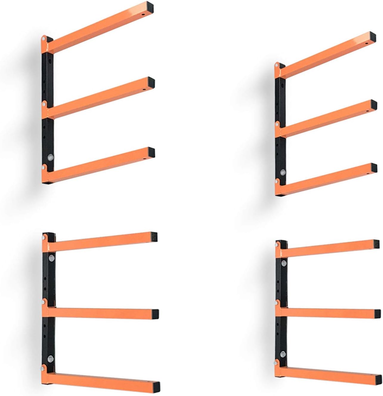 Homydom Heavy Duty Wall Mounted Lumber Storage Rack, 3-Level, 4 Pack Metal Garage Shelving System for Wood, Pipes & Skis, 300 Lbs Capacity Organizer Bracket (Black/Orange)