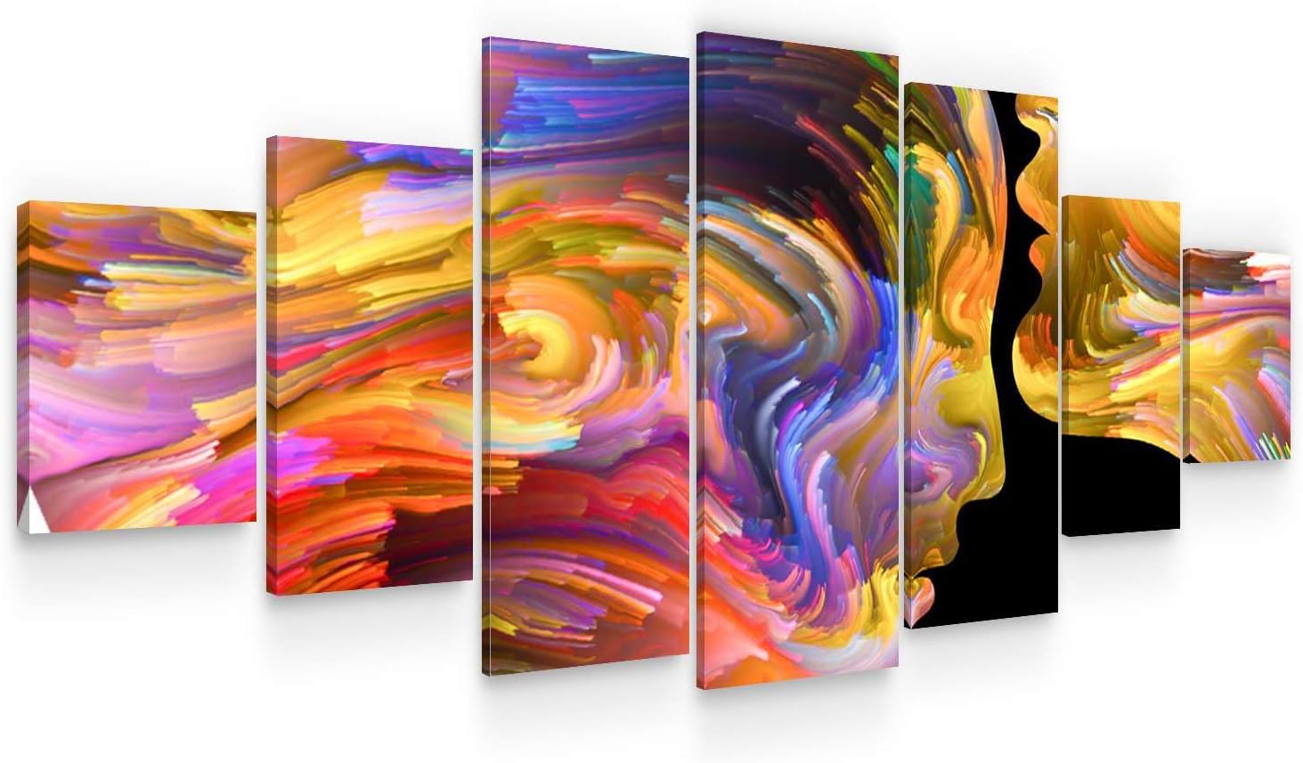 Startonight Large Canvas Wall Art Abstract - Lovers in Colored Shapes - Huge Framed Modern Set of 7 Panels 40" x 95"