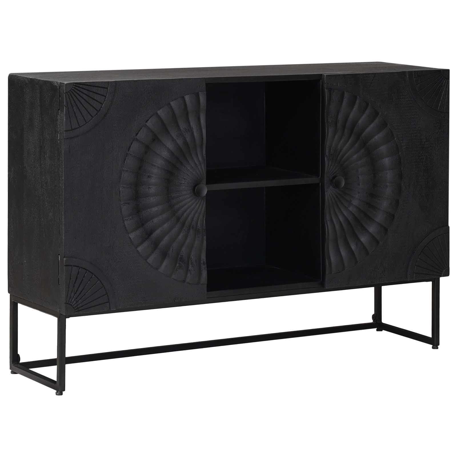 Kredenza czarny 105 x 30 x 68 cm | lite drewno mango, 2 drzwi, elegancki design, do salonu, jadalni, przedpokoju