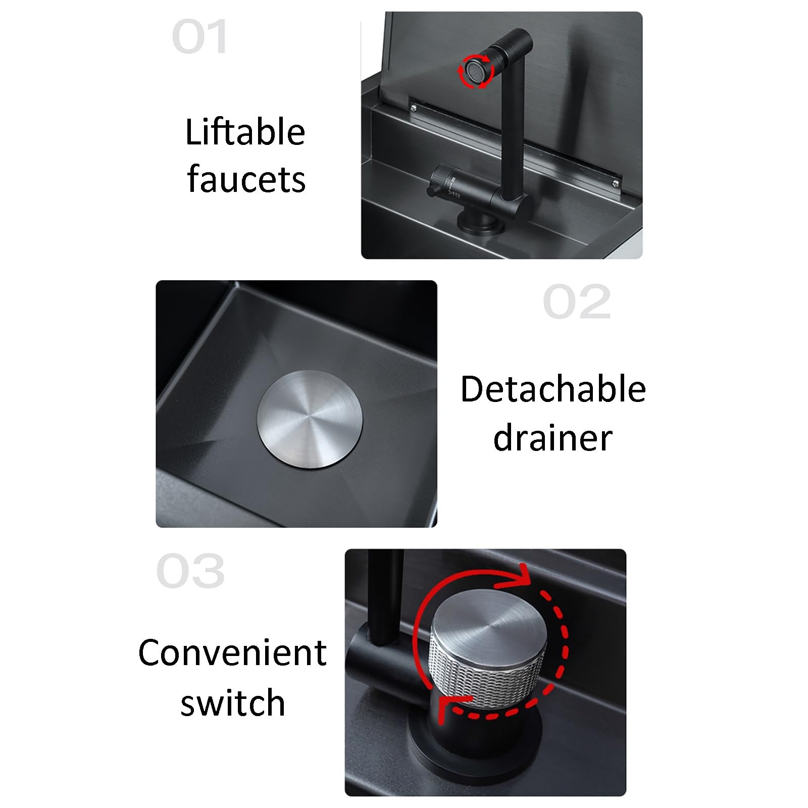 Évier en Acier Inoxydable avec robinets et couvercles, Double Tuyau de Filtration, pour Camping-Cars, Bars, Food Trucks, caravanes, Bateaux, fourgons aménagés