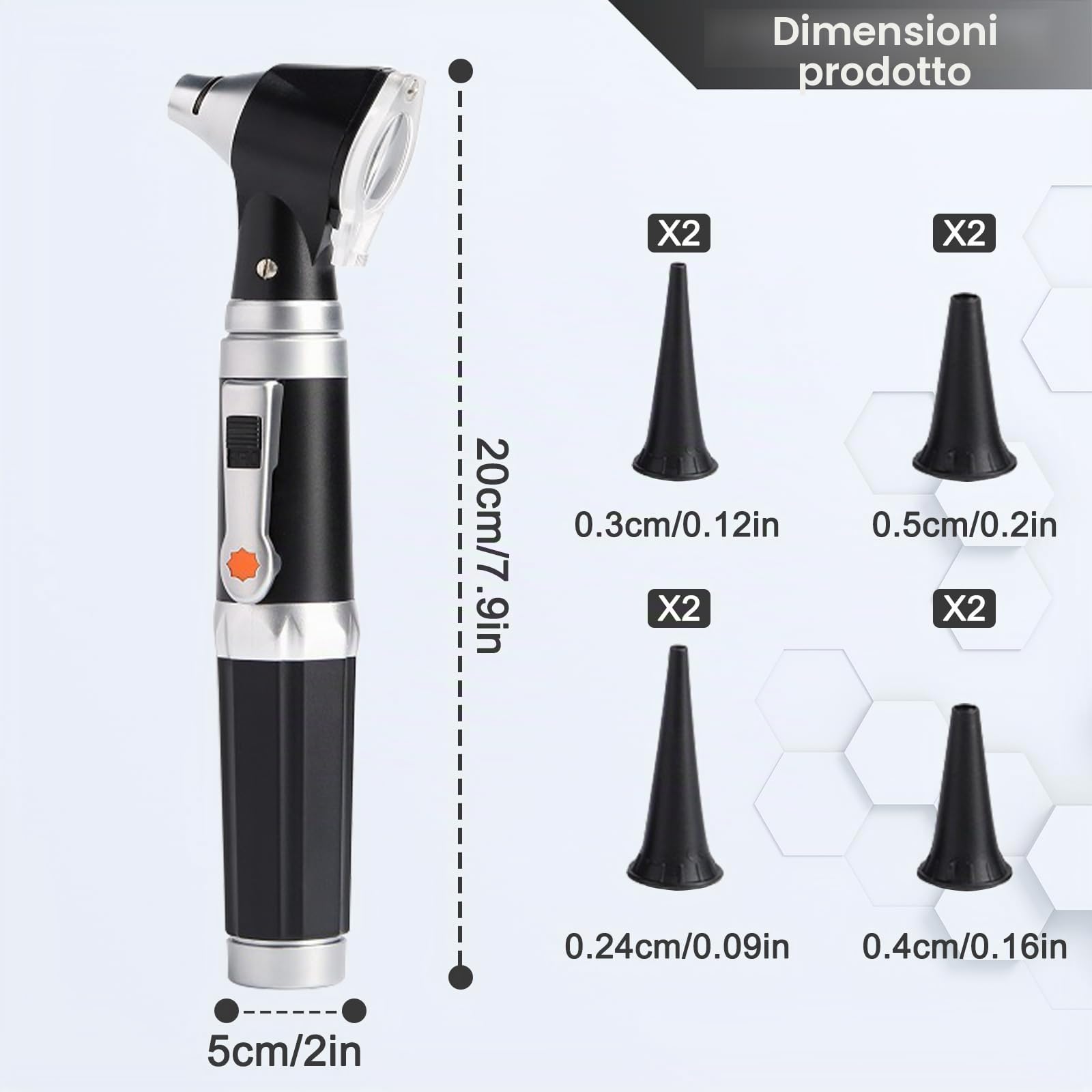 GOMETY Otoscopio con luce, rilevatore tascabile diagnostico di infezioni dell'orecchio con custodia in plastica rigida, con ingrandimento 3x e 4 punte di speculum, 8 tappi per le orecchie per adulti e