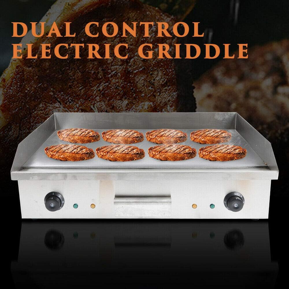 4400W Commercial Electric Griddle Cooktop Flat Top Hot Plate Teppanyaki Grill Electric Countertop Flat Top Griddle Non-Stick Restaurant Teppanyaki Stainless Steel BBQ Grill