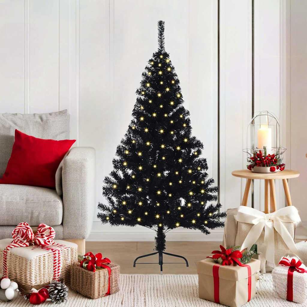 vidaXL Künstlicher vorbeleuchteter Weihnachtsbaum Schwarz 120 cm PVC