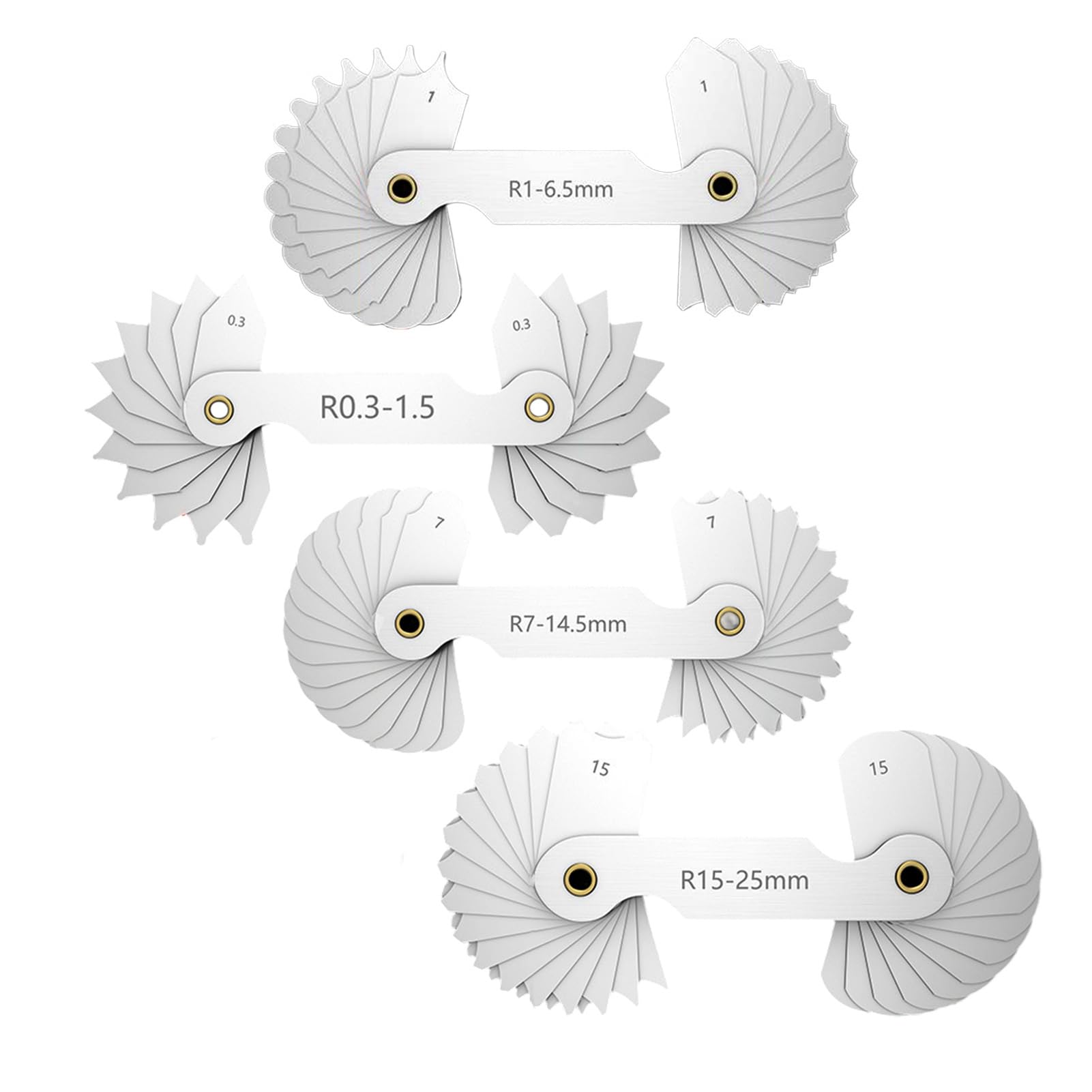 Set di Calibri per Raggio in Acciaio Inox, Strumento di Misura Convesso Concavo R0.3-1.5/R1-6.5/R7-14.5/R15-25