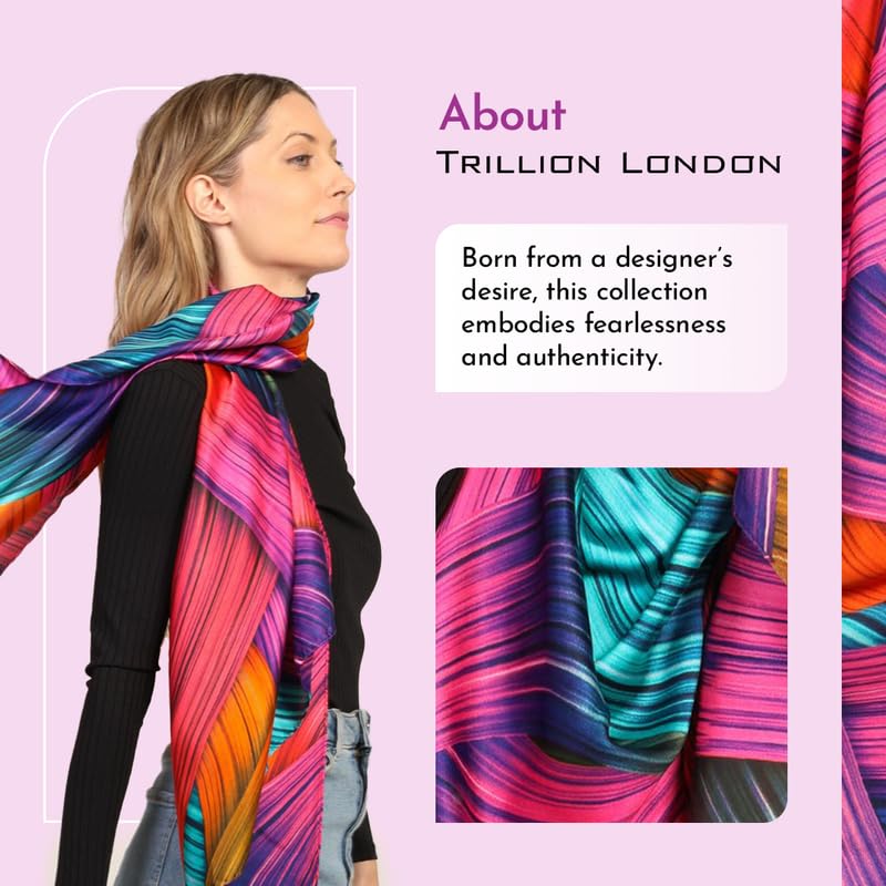 Image of Trillion London Spring Collection | Designer Silk Scarf For Women UK | Lightweight Neck Scarves | Shawl Wraps | Suitable for Daily Life | Smooth & Soft Finish | Gift for Women | Size-180cm x 90cm