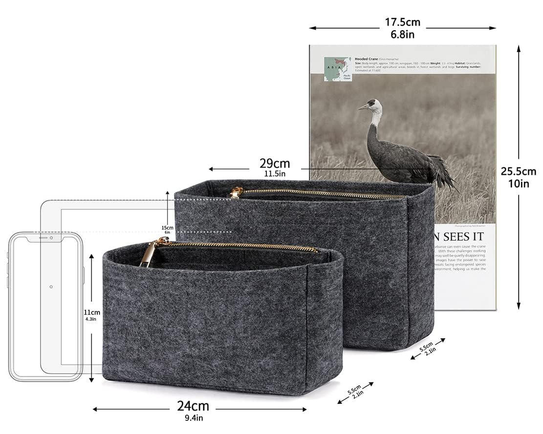 Organizzatore Interno Per Borsa HyFanStr - In Feltro Beige Con 6 Tasche, Taglia S - Foto 8