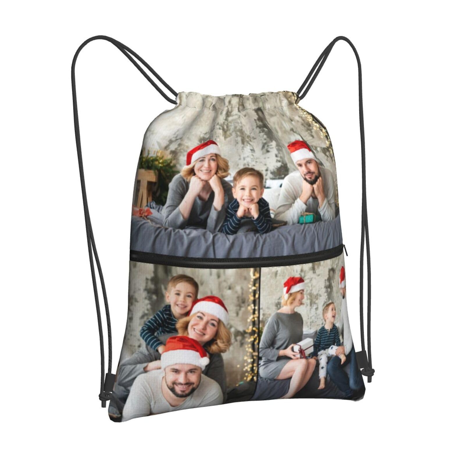 Custom Drawstring Bag with Zip Pocket 1 to 10 Photos, Text, Logo, Name Personalised Gym Bag for Adult Children Customised PE Bag for Sport, Swimming, Beach, School Birthday for Her, Him - 3 Images