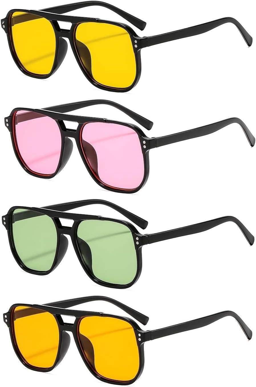 4 Pieces Retro Square Aviator Sunglasses for Women Men Trendy Classic 70s Oversized Aviator Sun Glasses Vintage Shades