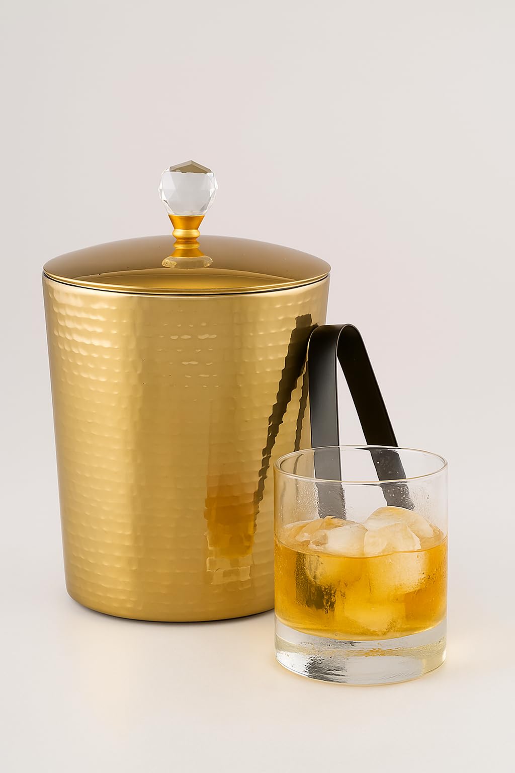 Luxurious Gold Hammered W/Crystal Knob Double Wall Ice Bucket with Crystal Handle and Tongs | Size- 7" x 7" | 'Made in India' Designed & Mfr by GRD Intl.-image-20