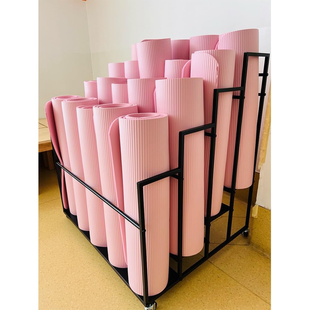 Soporte para Esterilla de Yoga, Carrito con Ruedas para almacenar esterillas de Yoga - Organizador de Rodillos de Espuma de Gran Capacidad, Carrito Resistente de 4 Niveles para Estudio de yo