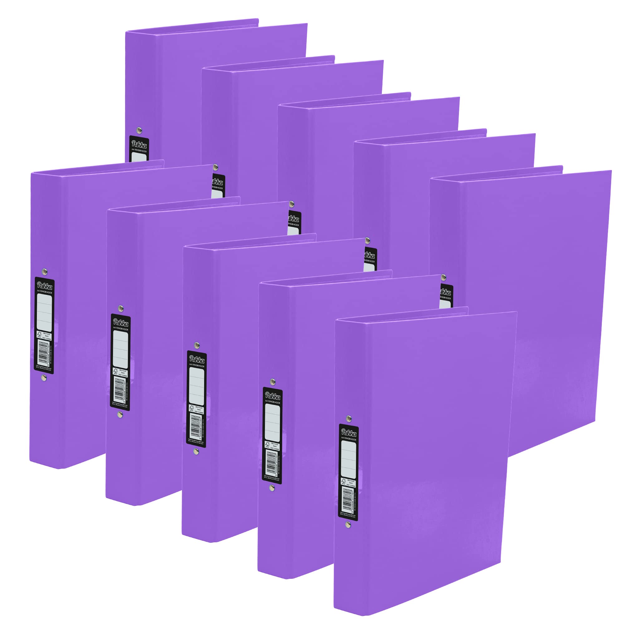 Pukka Pad, Brights A4 Ringbinder Files with 2 O-Ring Mechanism – 10 Pack – 40mm Spine with Customisable Label for Large Amounts of Documents – 32 x 26.3mm, Purple — image 1