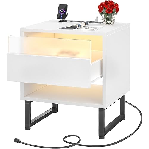 Armocity Nightstand with Charging Station and LED Lights