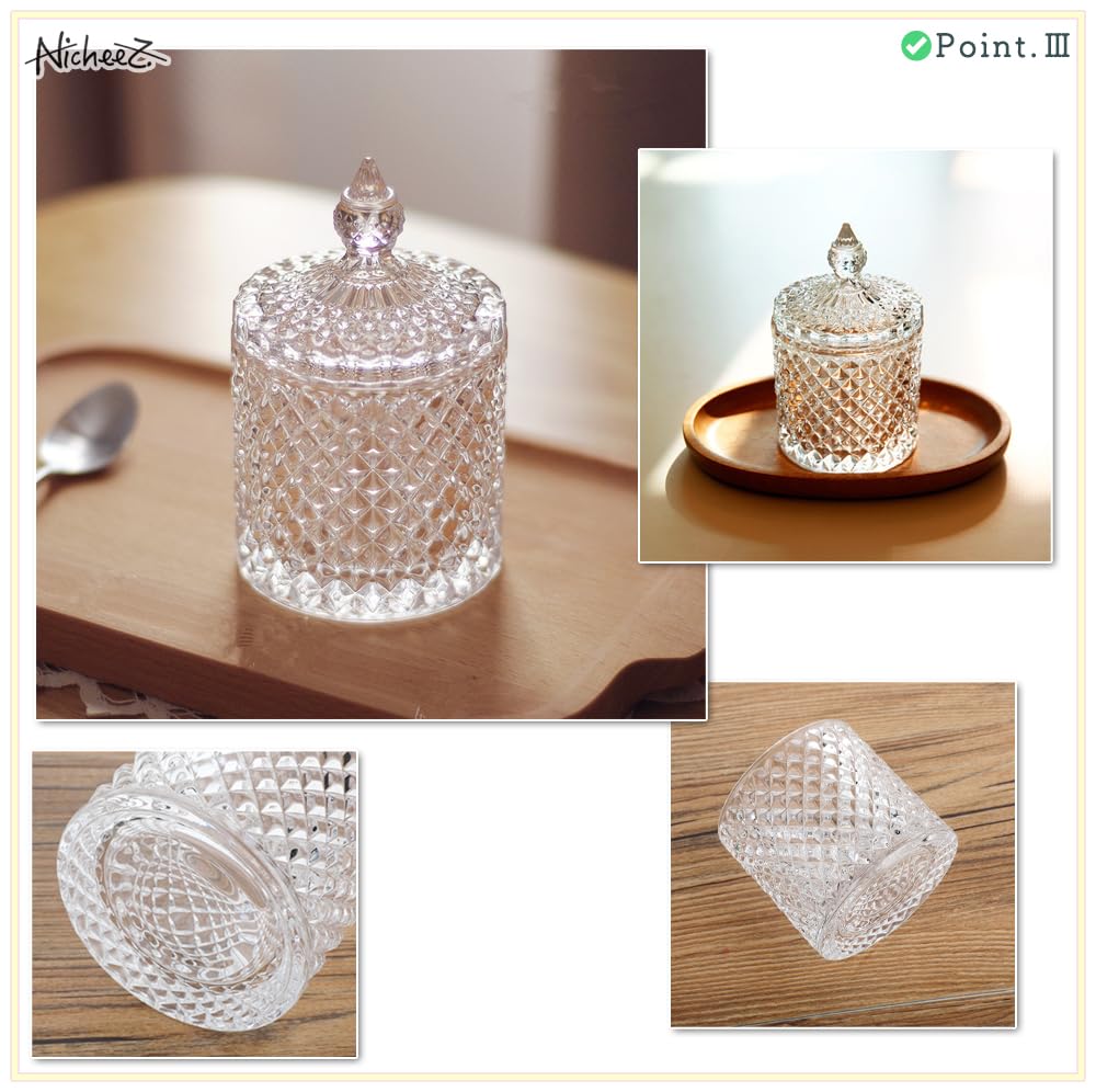 Amazon｜Nicheez ガラス製 小物入れ コットン 綿棒 蓋付き 2個セット