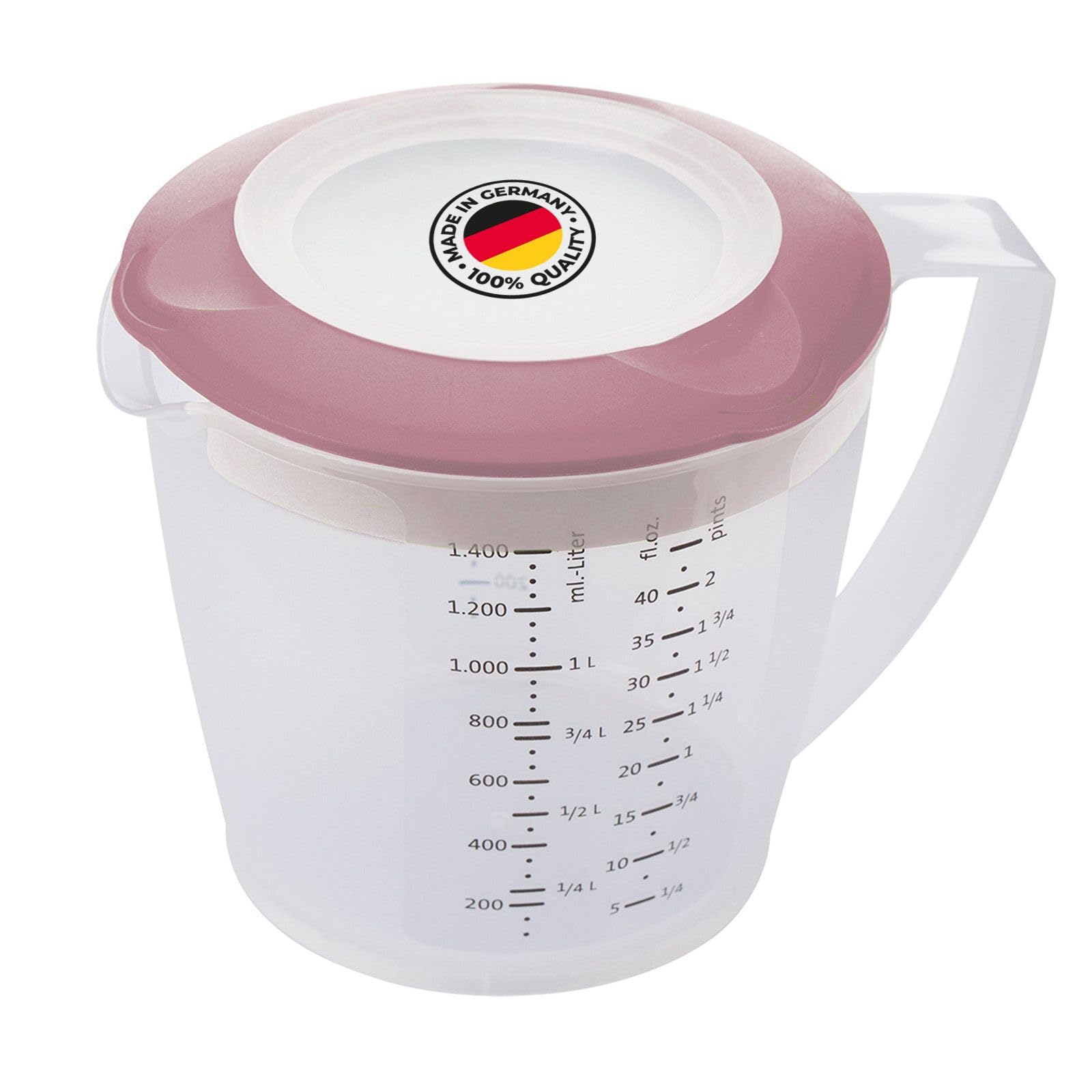 Westmark Pink Mixing Jug With Splash Guard, Lid And Spout, Plastic, Capacity: 1.4 Litres, Helena, Transparent/, 3105227P