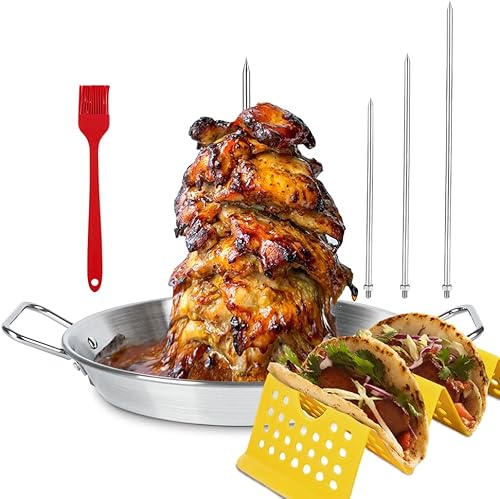 Miniatura 10 de Parrilla vertical con pincho para gyro y bandeja para patas de pollo para parrilla, de 13 pulgadas de acero inoxidable - Soporte para shawarma