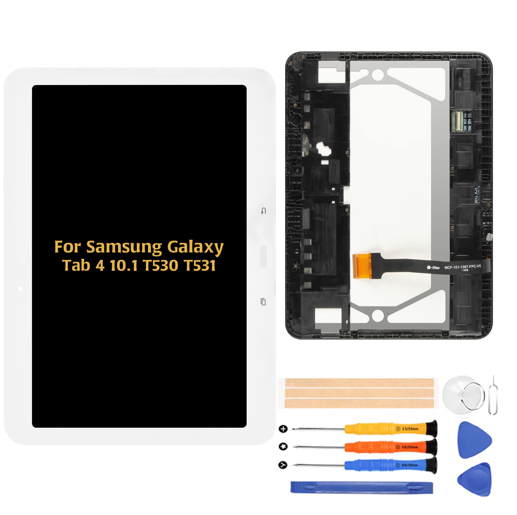 A-MIND for Samsung Galaxy Tab 4 10.1 LCD Display Touch Digitizer(White with Frame) Screen Replacement SM-T530 SM-T531 SM-T535 SM-T537A SM-T537V Full Assembly Repair Kits with Tools