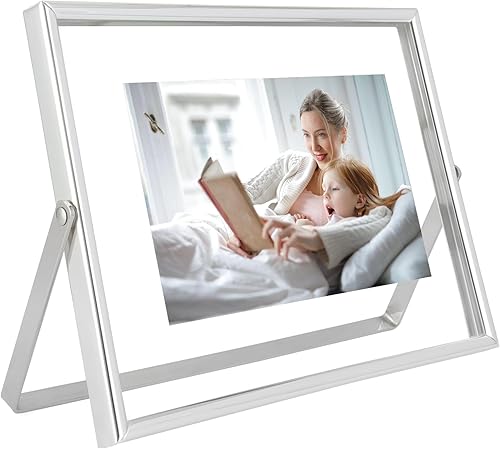 Marco flotante plateado (5 x 7 pulgadas, horizontal), para fotos de 4 x 6, 3 x 5, 2 x 3, marco de fotos de escritorio pequeño, estilo minimalista