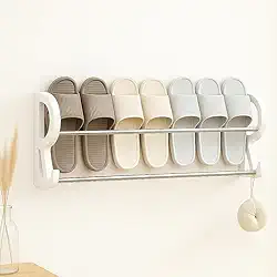 Sapateira de Parede Adesiva | Organizador de Calçados Vertical Sem Furos | Suporte para Sapatos 6 Pares Compacto | Ideal para Banheiro, Apartamento e Otimização de Espaço.