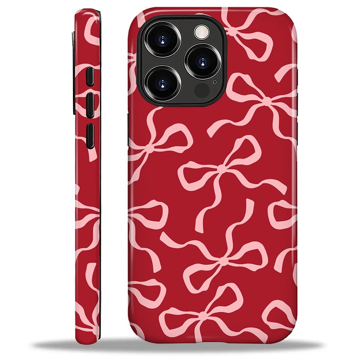 ilikediy for iPhone 16 Pro Max Case,HL2 Aesthetic Red Bow Hybrid 2 Layer Hard Shell Silicone Protective Pattern Design Case