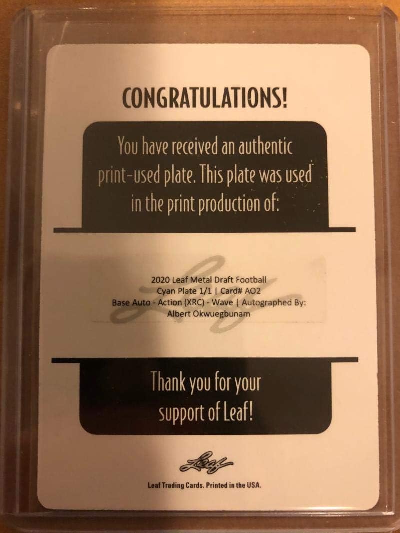 2020 Leaf Metal Draft Autograph Rainbow Prismatic Printing Plates Cyan Football S1#BA-AO2 Albert Okwuegbunam Auto Missouri Tigers Official Player Licensed Rookie Card