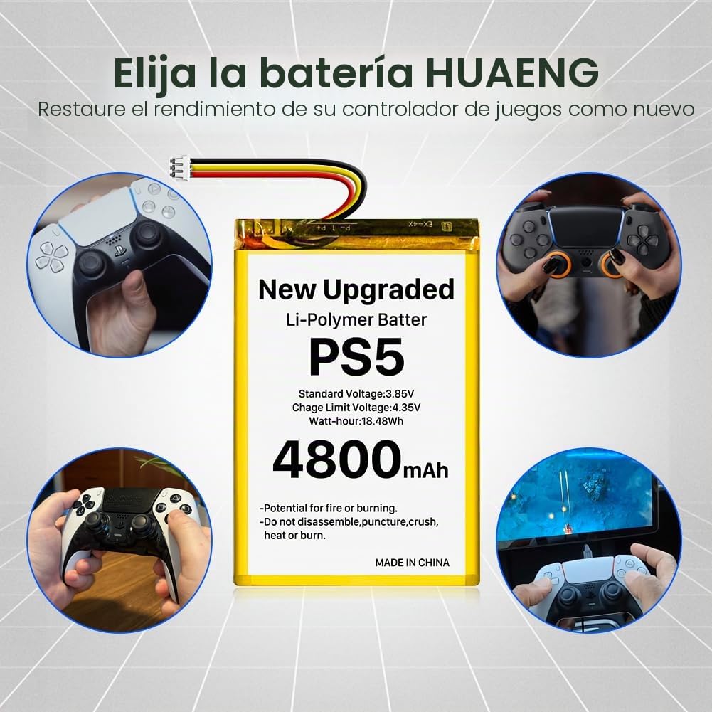 2 unidades de batería para mando PS5, 4800 mAh, LIP1708, de ion de litio, para Sony Playstation 5 Dualsense Controller CFI-ZCT1W, sustitución de la PS5 LIP1708 con kit de herramientas