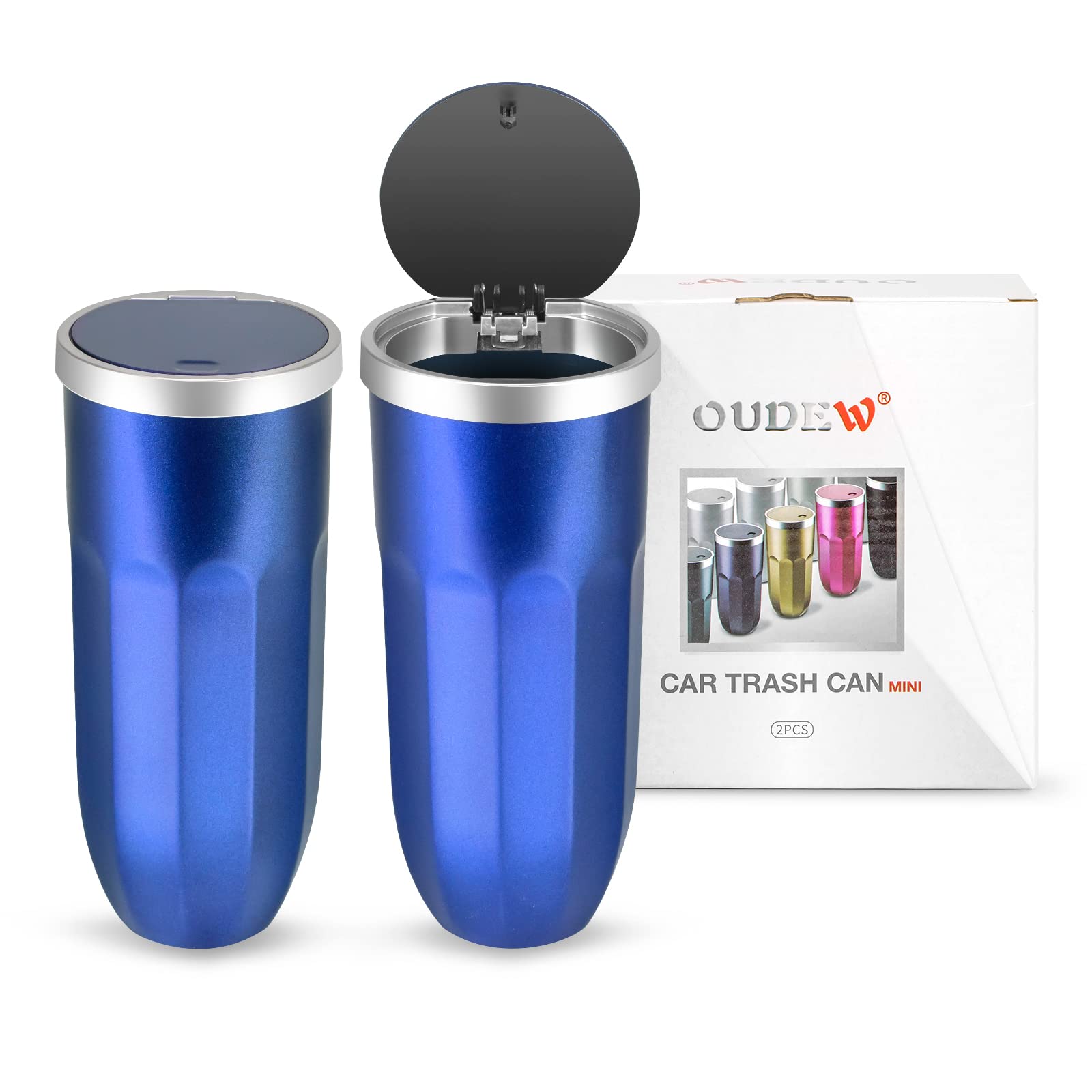 OUDEW 2 Packs Car Trash Can with Push Button Lid New Car Dustbin