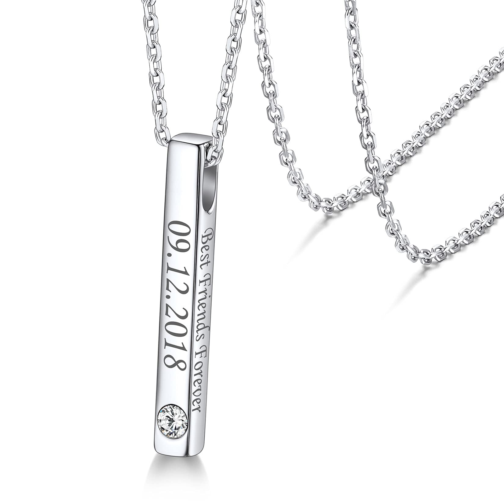 Silvora Halskette mit vertikalem Stab, Sterlingsilber, personalisierbar, schlichter Halsschmuck für Damen und Mädchen