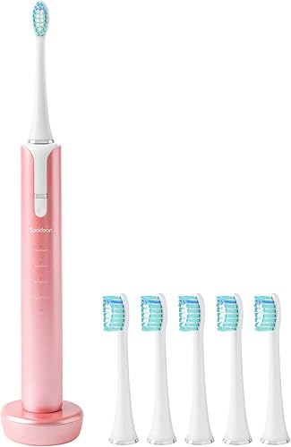 Soniclean Lux - Cepillo de dientes sónico para adultos con 6 cabezales de cepillo de dientes, cepillo de dientes recargable, cepillo de dientes