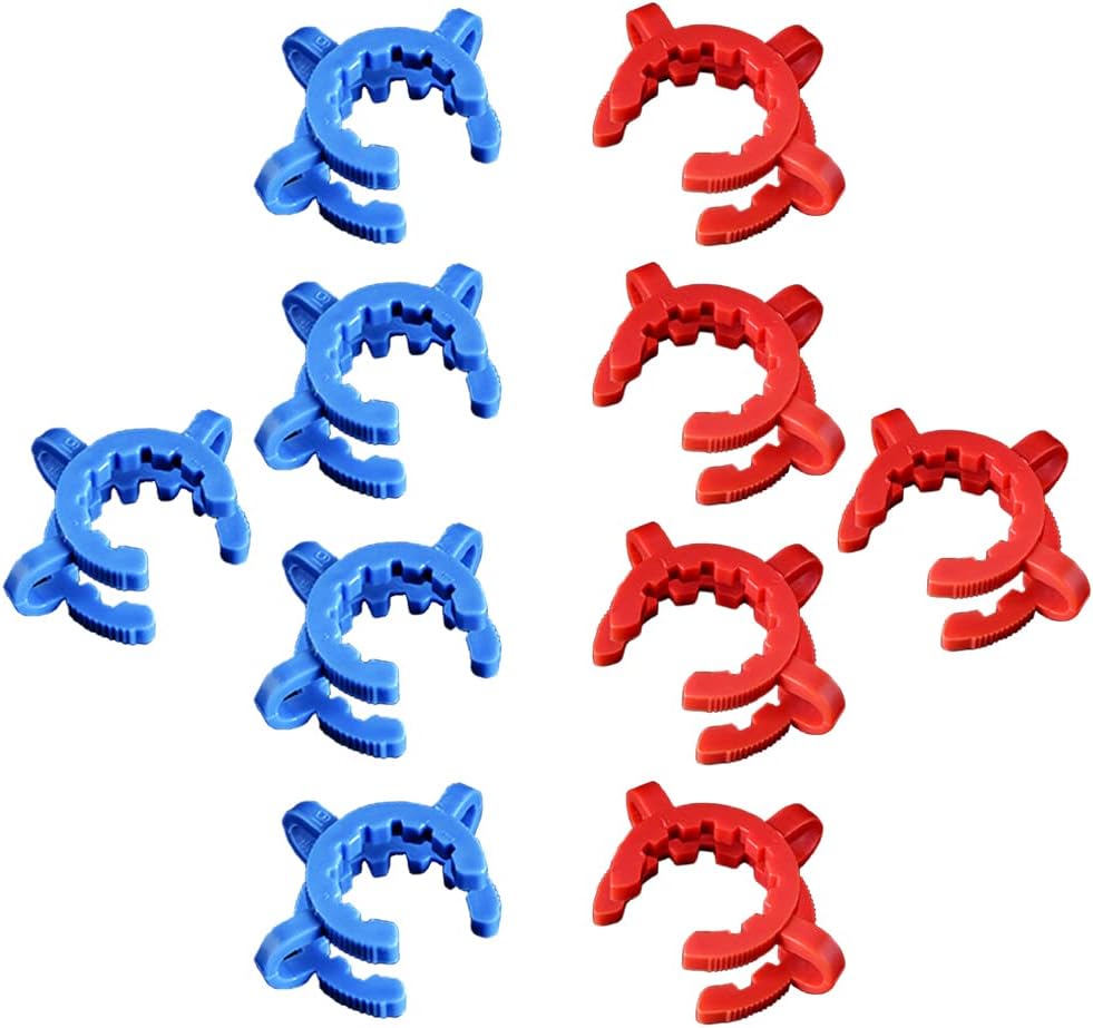 10pcs 19mm Plastic Joint Clips, Lab Keck Clamp, Lab Keck Clips for Glass Standard Conical Interface Clip Ground Glass Joint, Red & Blue