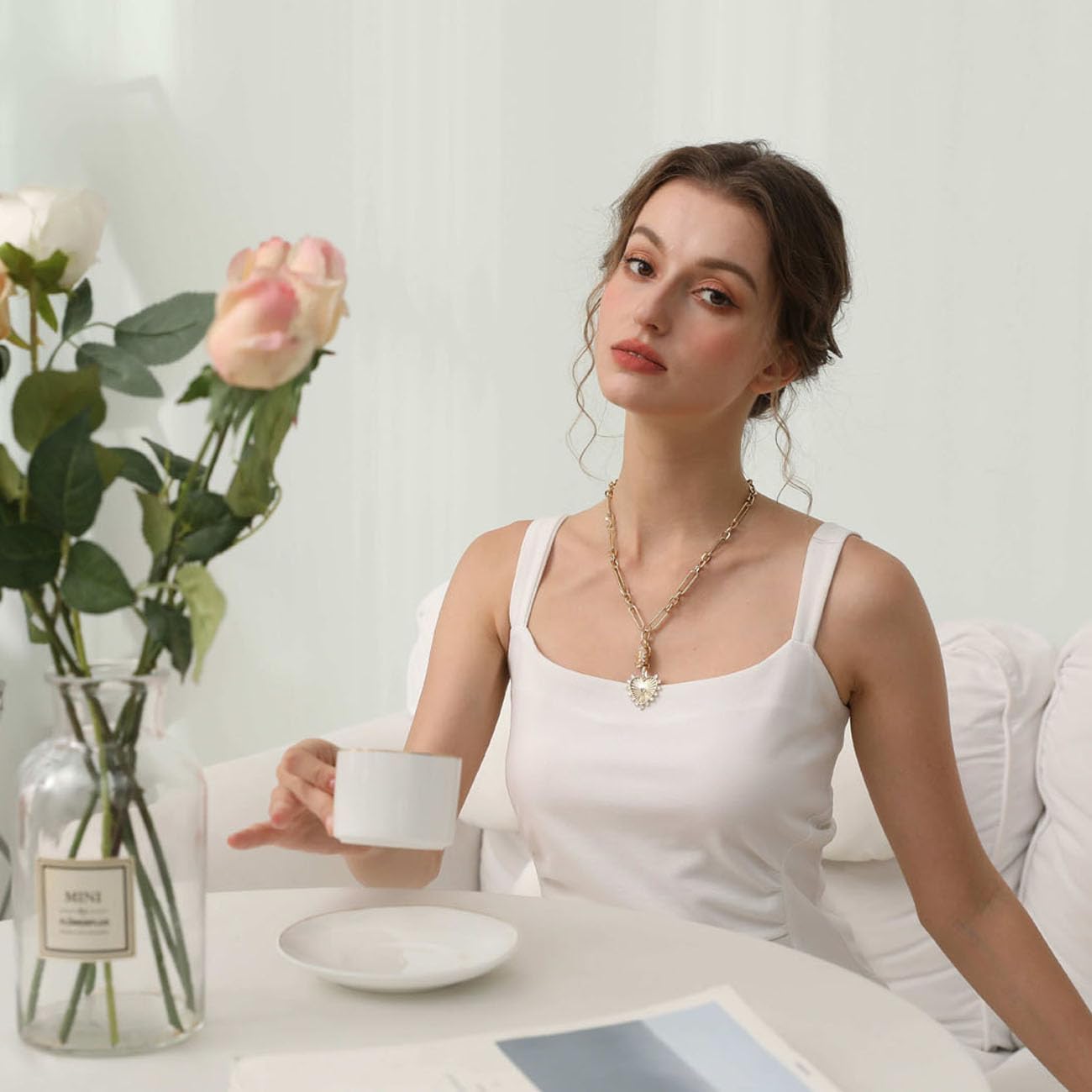 Chunky Gold Heart Necklaces for Women 18K Gold Plated Charm Necklace Sun Pendant Chain Jewelry. - Image 2