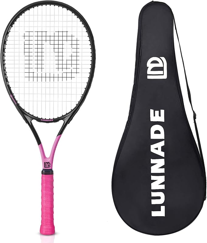 Raqueta de tenis para adultos de 27 pulgadas, raqueta de tenis de fibra de carbono a prueba de golpes, liviana, preencordada y con agarre, adecuada para jugadores principiantes e intermedios
