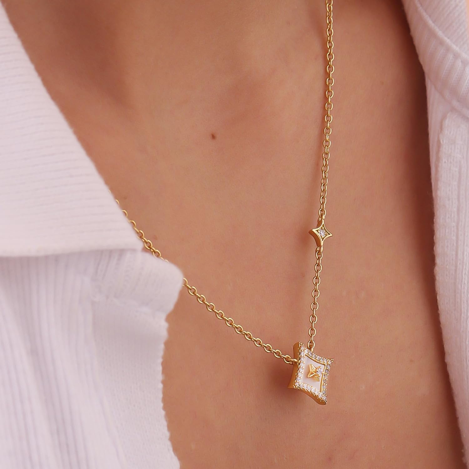 Shining Star Necklace | Shell Mother Of Pearl with Zircons | 18K Gold-Plated Copper Pendant Women's Lucky Necklace | Love Bravely - Image 4