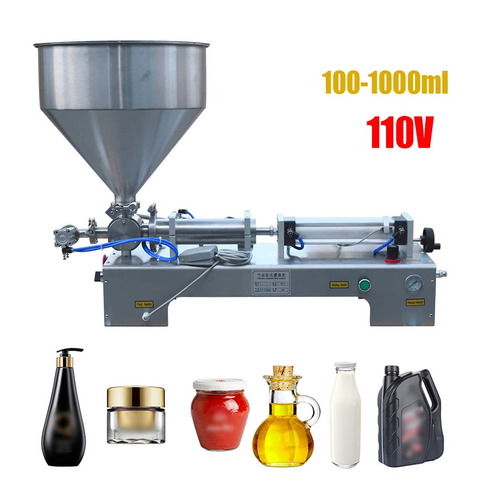Horizontal Pneumatic Paste Filling Machine, 100ml-1000ml Filling Range Pneumatic Dual-use Paste Filling Machine with Hopper Paste Liquid Filling Machine