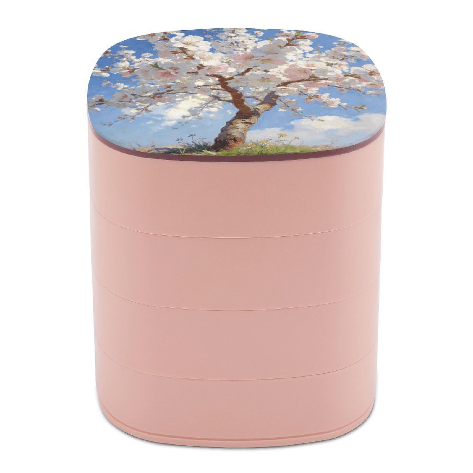 LZQPOEAS Blossoming Almond Tree Jewelry Box Women Jewelry Organizer Travel Jewelry Case Cute Necklace Ring Storage Organizer 4-Layer Rotating Jewelry Tray Case with Mirror for Bracelets