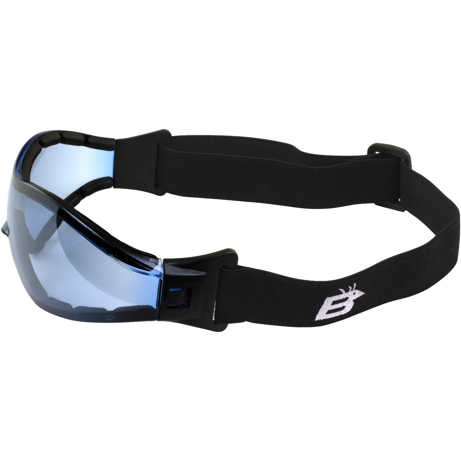 Birdz Boogie - 2 paia di occhiali imbottiti in schiuma nera per moto, sci, paracadutismo, lenti antinebbia a specchio blu e fumo