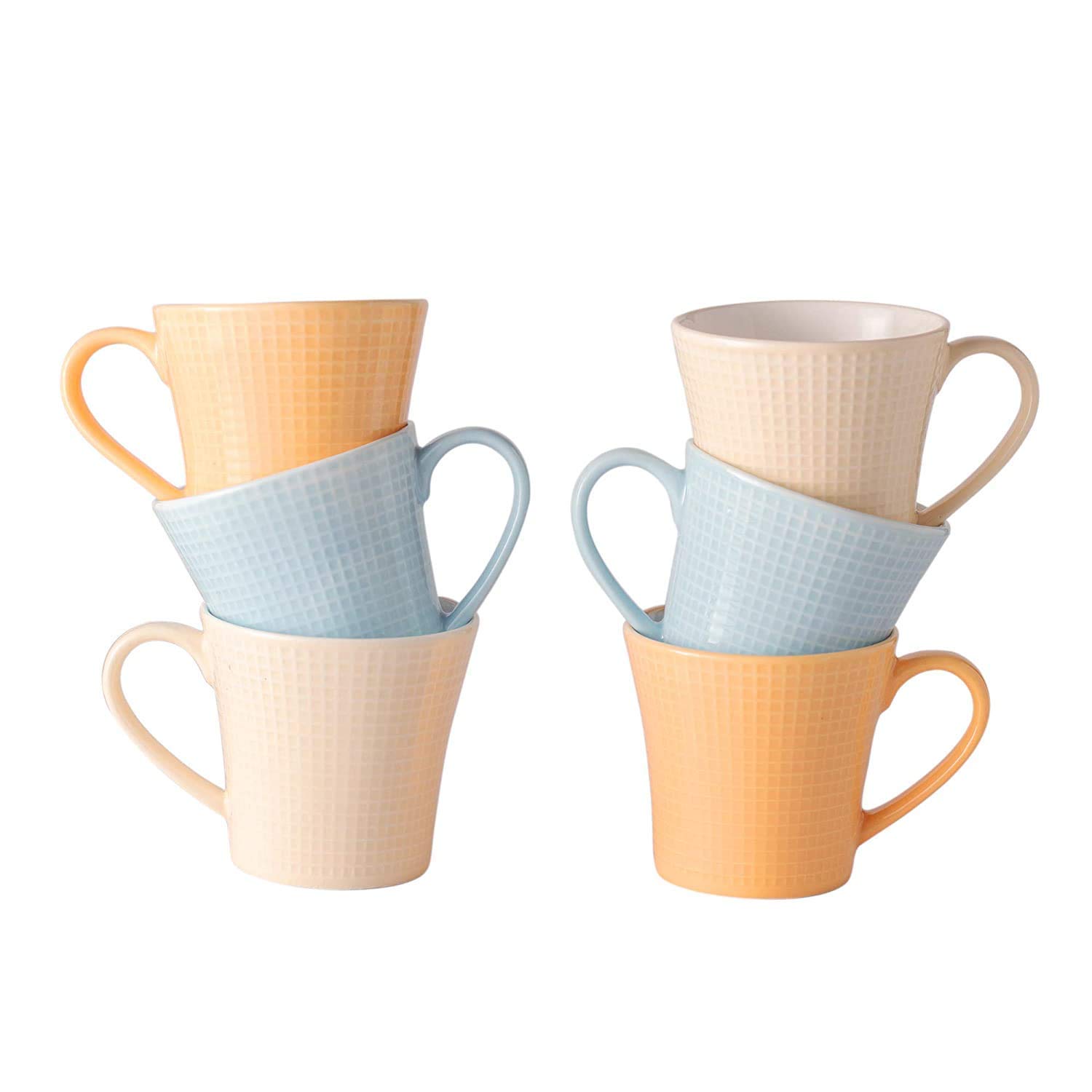 SkyKey Bone China Impression Tea Coffee Mug Set with Proper Handle and Round Base- Pack of 6, ( Multicolor, 180ML)