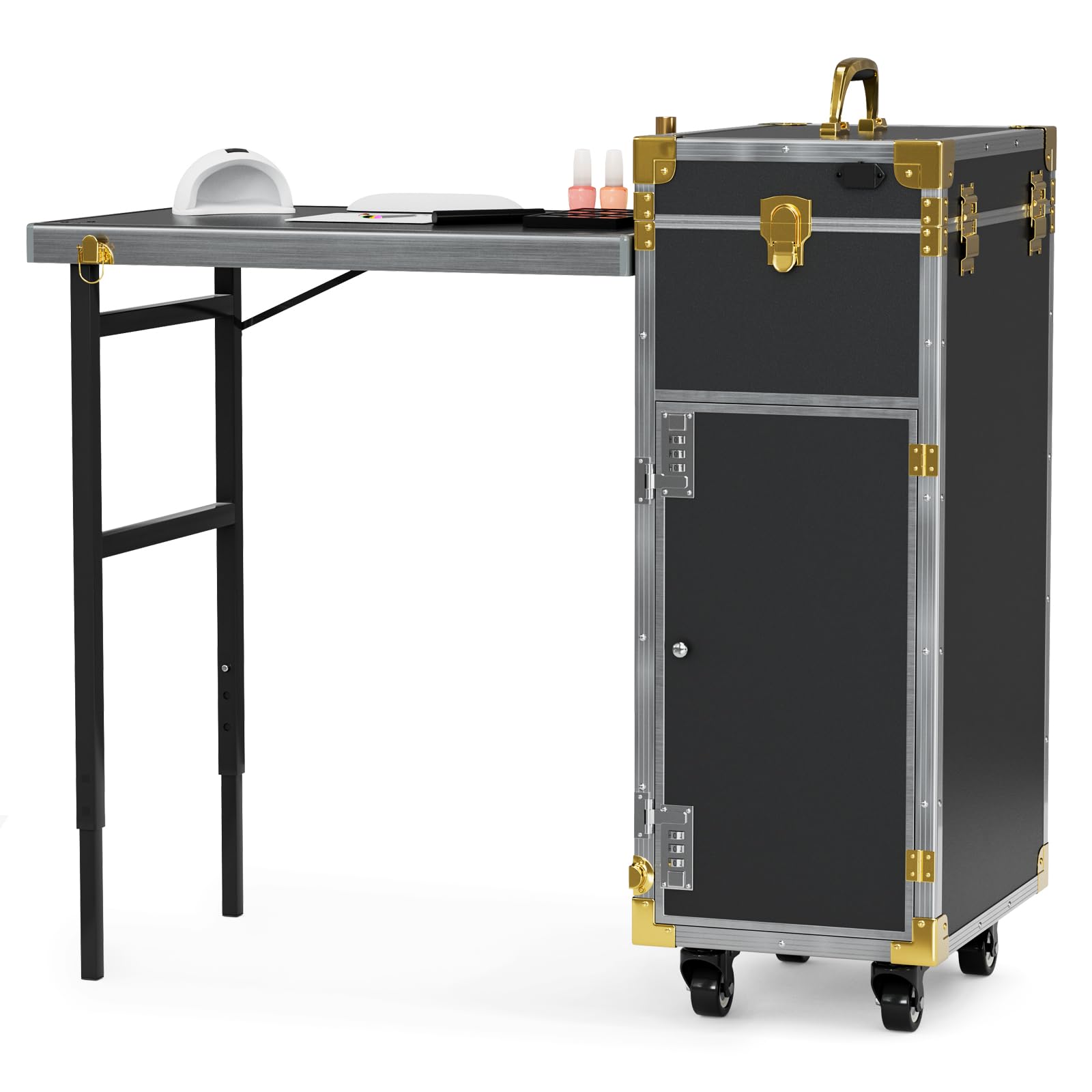 Scorrere la Valigia del Treno Trucco, la Valigia d Trolley in Alluminio con Ampio Spazio e Ruote girevoli a 460° Beauty Case da Parrucchiere(Svart)
