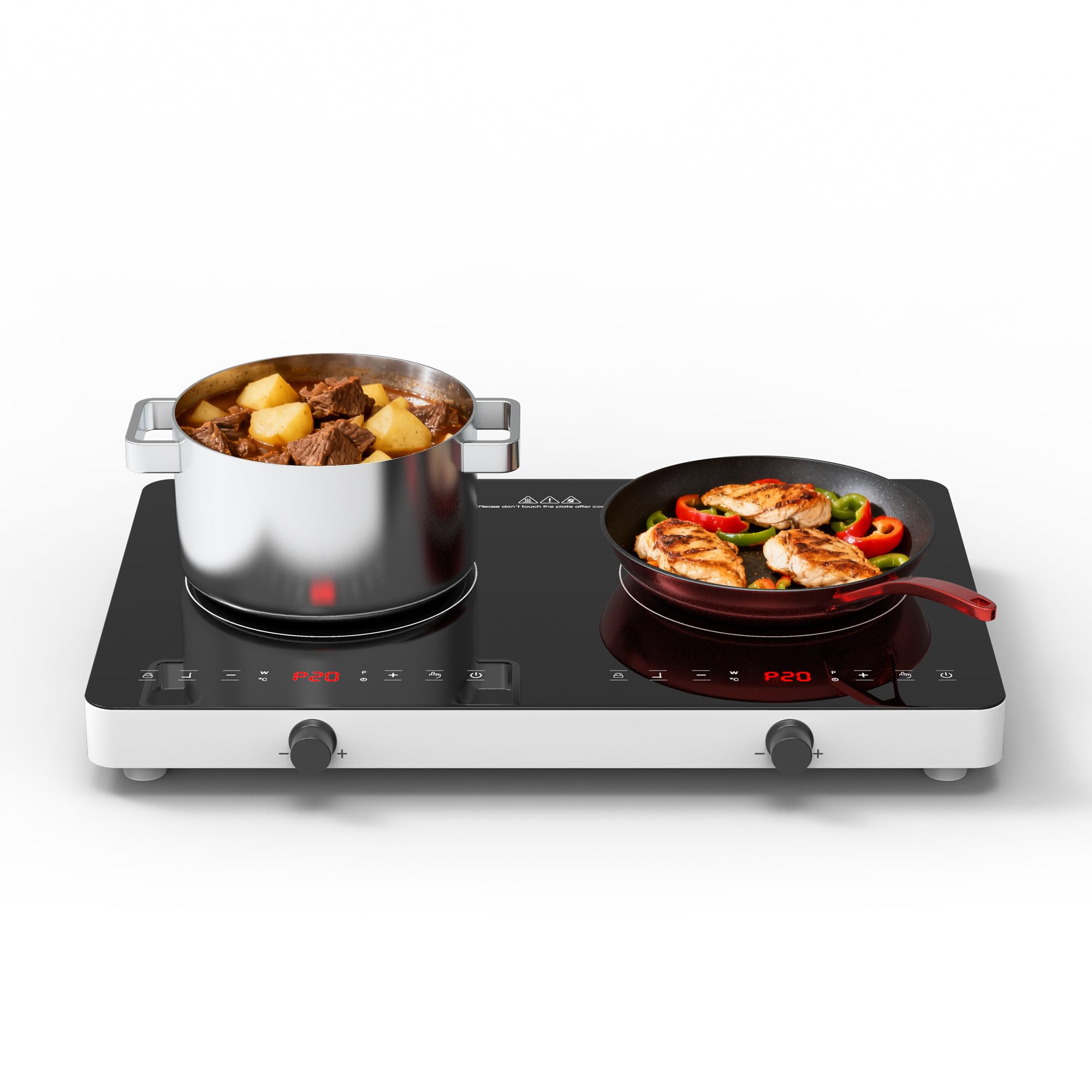 Induction Hob with 2 Burners 3600 W, 57 cm Electric Hob with Touch Control and Wheel Control, 20 Levels, Child Safety, Stove for Kitchen and Apartment