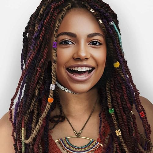Miniatura 2 de Joyas para el cabello para mujer, 1 juego de joyas para mujer, trenzas coloridas, cuentas de rastas, puños de metal para el cabello, decoración para