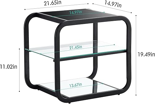 Miniatura 3 de Get Set Style Mesa auxiliar con estante de almacenamiento de 3 niveles, mesa auxiliar cuadrada moderna, mesa auxiliar pequeña con marco de metal