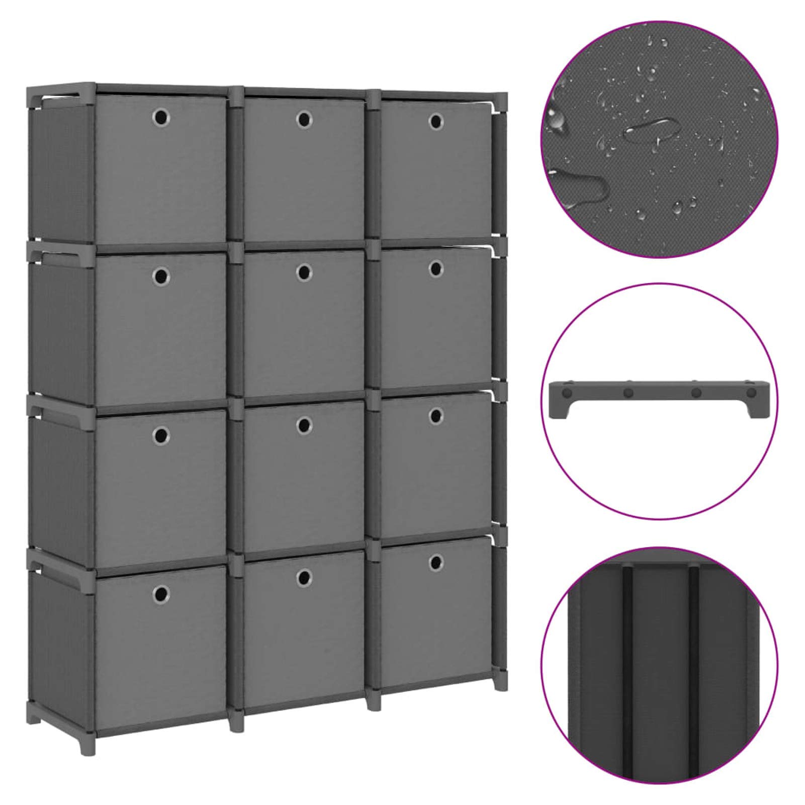 Estantería de 12 Cubos con Cajas Estante de Almacenamiento Armario Modular Estantería Modular Tela Gris 103x30x141 cm