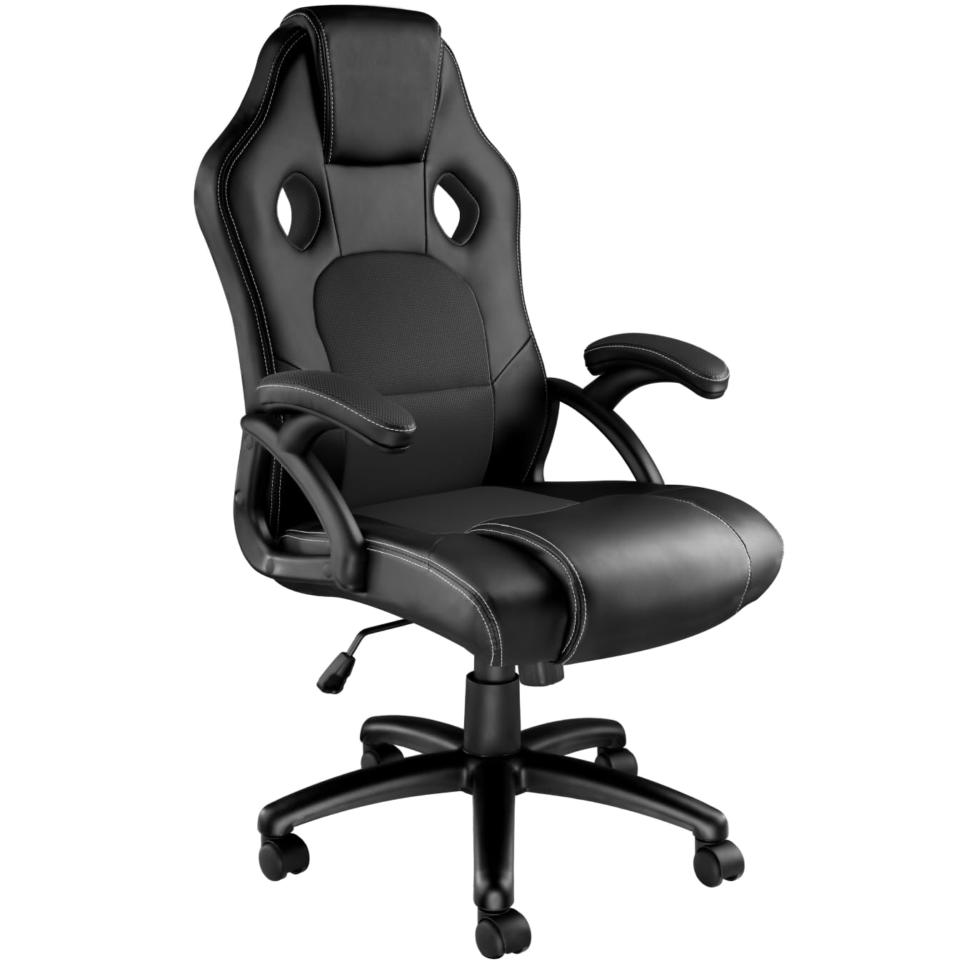 TecTake® Silla Gamer Ergonómica, Ajuste de Altura, Silla de Escritorio de Oficina, Silla de Estudio con Acolchado Cómodo, Sillas con Reposabrazos y Ruedas, Sillas Gaming para Ordenador - Negro/Negro