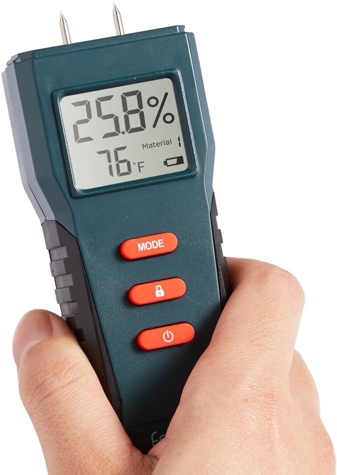 Digital LCD Moisture Meter Tester for Wood,Drywall,Firewood,Garden Plants,Building Materials,Humidity Meter with 2 Sensor Pins and one 9V Battery(Both Included)